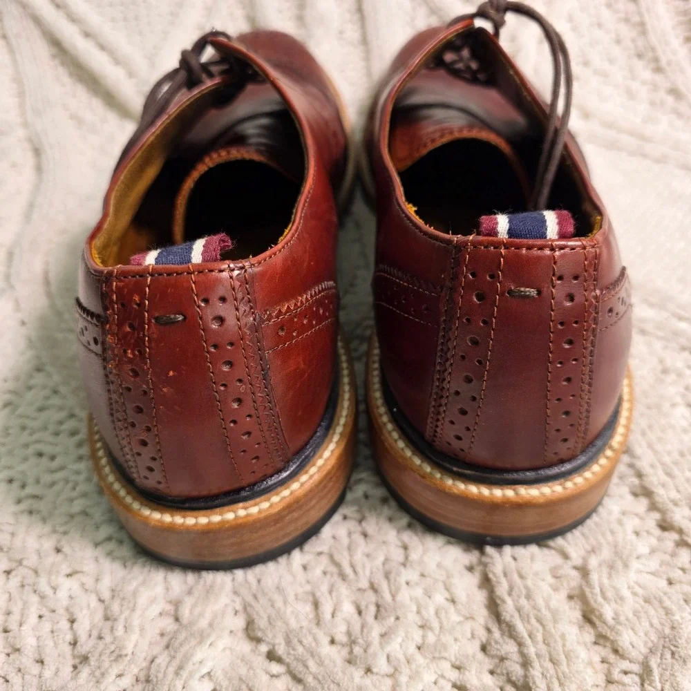 J.Crew Oar Stripe Shortwing Wingtip Derby Shoes Oxblood Ruby Leather Mens 10.5D